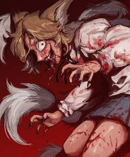 black_nails blood blood_on_clothing blood_on_face blood_on_hand bodily_fluids bottomwear clothing colored_nails drooling fangs female insane long_nails long_tongue nails red_background saliva sharp_teeth simple_background skirt solo teeth tongue had_my_way foxtrot_(glacierclear) strawberry_cheesecake_(glacierclear) animal_humanoid canid canid_humanoid canine canine_humanoid fox_humanoid humanoid mammal mammal_humanoid vampire 2022 5:6 absurd_res hi_res