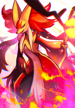 ambiguous_gender anthro biped front_view fur grey_body grey_fur grey_tail inner_ear_fluff looking_at_viewer nude nude_ambiguous nude_anthro red_body red_fur smile solo standing tail tongue tuft yellow_body yellow_fur tenebscuro nintendo pokemon pokemon_legends_z-a generation_9_pokemon mega_delphox mega_evolution pokemon_(species) 2025 absurd_res digital_drawing_(artwork) digital_media_(artwork) hi_res