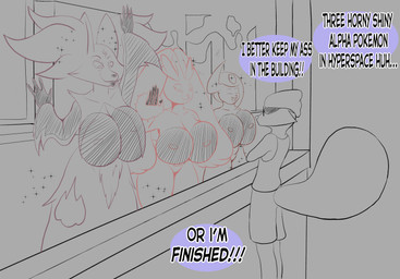 4_fingers 5_fingers against_surface anthro big_breasts breasts breasts_on_glass building clothed clothing cute_fangs dialogue eyewear fangs female fingers fur fur_markings glasses group hand_on_glass horn humor male markings nipples nude on_glass simple_background smile sparkles speech_bubble tail teeth text thick_thighs tongue wearing_glasses guydude01 nintendo pokemon absol alpha_pokemon canid canine delphox generation_3_pokemon generation_4_pokemon generation_6_pokemon lagomorph lopunny mammal pokemon_(species) shiny_pokemon digital_media_(artwork) english_text hi_res line_art sketch