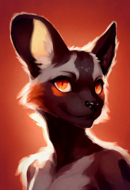 amber_eyes ambiguous_gender anthro ear_tuft ears_front fur gradient_background multicolored_body multicolored_fur orange_background simple_background smile solo tuft kounalix canid canine canis domestic_dog mammal 2023 hi_res