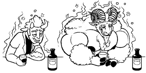 abs alcohol anthro beard beer beverage biceps big_muscles biped bodily_fluids body_hair chest_hair clothed clothing container cup drunk facial_hair growth hair holding_container holding_cup holding_glass holding_object hooves horn huge_muscles hyper hyper_muscles male manly muscle_growth muscular muscular_anthro muscular_male nipples pecs saliva shirt simple_background sitting solo substance_intoxication topless topwear transformation rubberskunktoo bovid caprine goat mammal black_and_white monochrome