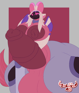 animal_genitalia animal_penis anthro areola balls big_areola big_balls big_breasts big_penis breasts clothed clothing equine_genitalia equine_penis genitals gynomorph huge_penis intersex looking_at_viewer machine nipples partially_clothed penis simple_background standing sokoyo_owo nintendo pokemon equid equine generation_9_pokemon hybrid mammal pokemon_(species) protogen tinkaton hi_res