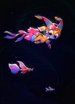 4_fingers 4_toes abstract_background algae bellbottom_fur blue_body blue_fur bubble butt ear_tuft feet female fingers fur fur_collar hair humanoid_feet long_ears looking_at_another multi_tail multicolored_body multicolored_fur not_furry nude pinata pink_body pink_fur plantigrade sharp_teeth smile solo spread_toes swimming tail teeth toes tuft yellow_body yellow_fur shugariosa dandy's_world roblox yatta_(dandy's_world) animate_inanimate fish living_pinata marine toons_(dandys_world) absurd_res digital_media_(artwork) hi_res