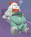 anthro bandanna boots bow_tie clothing embarrassed female footwear kerchief metal_boots obese obese_anthro obese_female overweight overweight_anthro overweight_female shoes solo spacecraft spacesuit vehicle ashgallalla fay_(star_fox) canid canine canis domestic_dog mammal hi_res