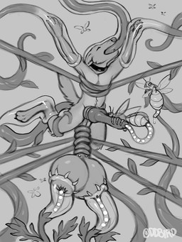 ambiguous_gender animal_genitalia animal_penis anthro ball_stretching balls belly_tuft black_collar canine_genitalia canine_penis cock_and_ball_torture collar ears_down egg egg_in_urethra eyes_closed genital_piercing genital_torture genitals group male male/ambiguous navel_tuft oral oral_penetration oviposition ovipositor ovipositor_in_penis penetration penis piercing pivoted_ears plant scrotum_piercing tuft urethral urethral_penetration vine_around_balls vine_around_torso oddbird arthropod canid canine canis coyote elemental_creature flora_fauna insect mammal 3:4 greyscale hi_res monochrome