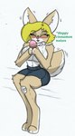 anthro big_breasts blonde_hair blush breasts dessert female fluffy fluffy_tail food hair ice_cream solo tail thiccthighs pace-maker fan_character nana hi_res