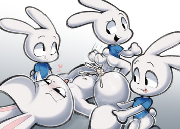 age_difference ahegao anal anal_penetration anthro balls blush bodily_fluids bottomless butt clothed clothing cum cum_in_ass cum_inside femboy genital_fluids genitals group head_tuft heart_symbol larger_sub looking_pleasured male male/male male_penetrated male_penetrating male_penetrating_male nude older_penetrated on_ground penetration penile penile_penetration penis penis_in_ass rabbit_ears scut_tail sex shirt short_tail size_difference submissive tail tongue tongue_out topwear tuft white_body young young_male ciavs ciavs_(chracter) lagomorph leporid mammal rabbit hi_res