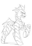 clenched_teeth exoskeleton fangs feral hooves male pose quadruped raised_hoof sharp_teeth simple_background solo teeth white_background underpable friendship_is_magic hasbro my_little_pony villainshima arthropod changeling absurd_res hi_res monochrome sketch