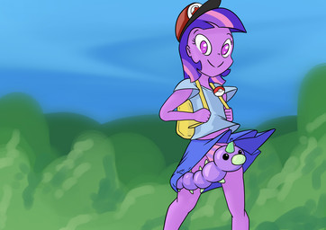 accident accidental_exposure aged_down alternate_species anthro anthrofied backpack bottomwear climbing clothed clothing detailed_background duo female feral hair hat headgear headwear loli looking_at_viewer male male/female midriff no_pupils panties pattern_bottomwear pattern_clothing pattern_panties pattern_underwear pink_clothing pink_panties pink_underwear plant pokeball polka_dot_panties purple_body purple_clothing purple_hair purple_panties purple_skin purple_underwear skirt striped_bottomwear striped_clothing striped_panties striped_underwear stripes toony tree underwear upskirt wind young happy_harvey friendship_is_magic hasbro my_little_pony nintendo pokemon spike_(mlp) twilight_sparkle_(mlp) generation_1_pokemon mammal pokemon_(species) weedle