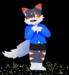 anthro black_background blush clothing feet fur grey_body grey_fur judx kemono male markings one_eye_closed open_mouth orange_ears orange_eyes orange_markings plant shy simple_background solo tail taking_off_shirt teeth underwear white_body white_feet white_fur turix canid canine canis mammal wolf absurd_res digital_media_(artwork) hi_res ibispaint_(artwork)