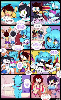 angry anthro anthro_to_humanoid bikini blue_body breast_growth breasts butt clothing dialogue drawn_over female flattened gender_transformation green_eyes group growth hair male mtf_transformation open_mouth pink_bikini pink_clothing pink_swimwear purple_hair red_hair smile surprised swimming_trunks swimwear tail text transformation two-piece_swimsuit yellow_eyes la-frugele nattybear trop_(tropical) animal_humanoid bear cat_humanoid domestic_cat felid felid_humanoid feline feline_humanoid felis humanoid lagomorph lagomorph_humanoid leporid_humanoid mammal mammal_humanoid rabbit_humanoid 2020 absurd_res comic digital_media_(artwork) english_text hi_res
