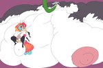 alternative_fashion anthro bloated blobby breasts breasts_on_ground cheek_bulge duo exposed_breasts fat_arms female female/female goth immobile morbidly_obese nude obese overweight skeletaleagle16 helluva_boss mythology loona_(helluva_boss) queen_bee-lzebub_(helluva_boss) arthropod bee canid canid_demon canine demon fox hellhound hymenopteran insect mammal mythological_canine mythological_creature hi_res