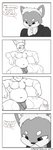 absurd_res anthro beard belly black_and_white briefs bulge canid canine canis canis_(canisfidelis) canisfidelis clothing comic digital_media_(artwork) domestic_dog english_text facial_hair hi_res hoodie humor lagomorph leporid male mammal monochrome rabbit shiba_inu slightly_chubby slightly_chubby_male solo spitz text thinking topwear underwear