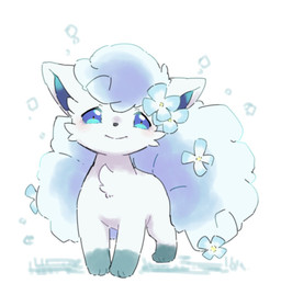 ambiguous_gender blue_eyes feral flower fluffy fluffy_tail fur hair looking_at_viewer plant simple_background solo tail white_body white_hair white_tail yakiniku628 nintendo pokemon alolan_form alolan_vulpix generation_7_pokemon pokemon_(species) regional_form_(pokemon)