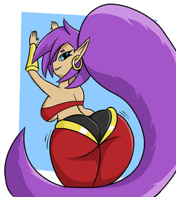 butt butt_focus clothing dark_body dark_skin female hair long_hair ponytail shaking_butt solo tight_clothing twistednature shantae_(series) wayforward shantae genie humanoid