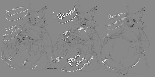 abdominal_bulge angry anthro aroused belly big_belly bodily_fluids bulge burping claws cross-popping_vein digestion duo exclamation_point eyes_closed fatal_vore fur hand_on_belly heart_symbol huge_belly internal male motion_lines open_mouth rumbling_stomach scared simple_background smile soft_vore standing sweat teeth text tongue unwilling_prey vore x-ray_view pudding_bat disney zootopia nick_wilde pawbert_lynxley canada_lynx canid canine felid feline fox lynx mammal 2025 absurd_res artist_name english_text hi_res monochrome sequence