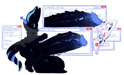 anthro balls balls_on_ground big_balls big_butt big_penis black_balls black_body black_penis blue_glans bodily_fluids butt cloak clothed clothing computer_virus_(program) corruption cum ejaculation genital_fluids genitals glans huge_penis humanoid_genitalia humanoid_penis hyper hyper_genitalia hyper_penis looking_at_viewer male orgasm partially_clothed penis saggy_balls side_eye small_but_hung smooth_skin solo sperm_cell spiked_penis spikes spikes_(anatomy) spiral_tail vein veiny_penis blu3j3ans phoebe_(blu3j3ans) bat digital_creature mammal