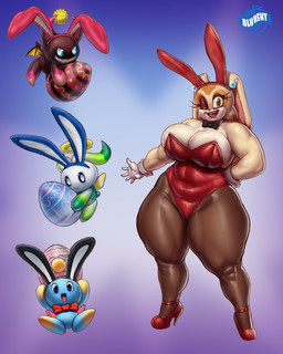 anthro big_breasts black_bow_tie bow_tie breasts bunny_costume clothing costume egg fake_ears fake_rabbit_ears female footwear gloves handwear high_heels huge_breasts leotard lipstick looking_at_viewer makeup one_eye_closed rabbit_ears red_clothing red_footwear red_high_heels red_leotard red_lipstick shoes simple_background slightly_chubby solo thick_thighs white_clothing white_gloves white_handwear wink winking_at_viewer yellow_eyes blu_rent sega sonic_the_hedgehog_(series) cream_the_rabbit lagomorph leporid mammal rabbit absurd_res digital_drawing_(artwork) digital_media_(artwork) hi_res