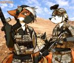 ar_platform armor clothing desert gun headgear helmet holding_gun holding_object holding_ranged_weapon holding_weapon military military_uniform night_vision_goggles operator ranged_weapon rifle sniper tactical topwear trigger_discipline uniform vest weapon saintversa canid canine fox grey_fox mammal maned_wolf urocyon hi_res