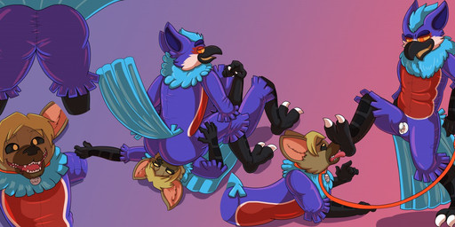 2_toes 5_fingers anthro basic_sequence bdsm beak black_nose black_sclera blonde_hair brown_body brown_fur clothed clothing collar costume dominant dominant_male duo facesitting feet fingers foot_fetish foot_lick foot_play four_frame_image four_frame_sequence fur glistening glowing glowing_eyes gradient_background hair inflatable latex leash licking male male/male multicolored_body multicolored_fur name_tag nozzle open_mouth petplay pupils puppyplay red_eyes red_pupils roleplay simple_background sitting_on_another smile submissive submissive_male talons teeth text three_frame_image three_frame_sequence toes tongue tongue_out two_tone_body two_tone_fur yellow_pupils nearu-senpai mythology faru mag_raida african_wild_dog animate_inanimate avian canid canine east_african_wild_dog gryphon living_inflatable mammal mythological_avian mythological_creature 2017 digital_drawing_(artwork) digital_media_(artwork) english_text sequence