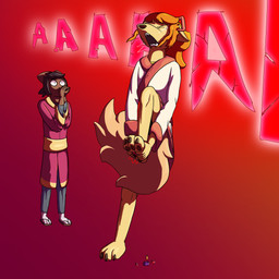 anthro asian_clothing barefoot bodily_fluids clothing curled_tail east_asian_clothing feet female fur hair japanese_clothing kimono lego_brick magenta_kimono orange_hair pain pawpads red_clothing red_kimono tail tan_body tan_fur tears trycia_lotus lego undertale_yellow ceroba_ketsukane kanako_ketsukane canid canine fox mammal 1:1 absurd_res hi_res