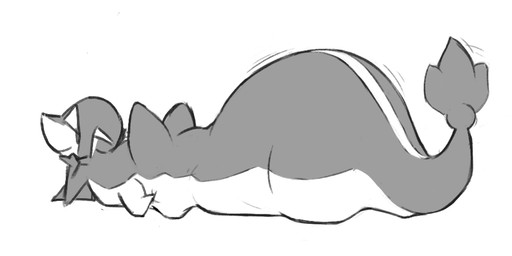 after_vore duo lying on_front simple_background vore white_background mienvian nintendo pokemon ampharos generation_2_pokemon generation_5_pokemon pokemon_(species) snivy 2024 monochrome
