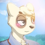 anthro looking_away male office_clothing shy simple_background solo stampmats aggretsuko sanrio anai_(aggretsuko) badger japanese_badger mammal meles mustelid musteline 1:1 half-length_portrait hi_res portrait