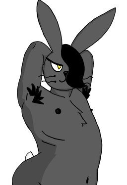 alternative_fashion anthro armpit_hair big_butt black_hair body_hair butt chest_hair fur goth grey_body grey_fur hair hands_behind_head male simple_background solo tail white_tail yellow_eyes frutigooner alex_(frutigooner) lagomorph mammal 2026 digital_media_(artwork) nonbinary_(lore) trans_(lore)