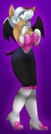 aakashi anthro bat big_breasts biped boots breasts clothing female footwear gloves green_eyes hair handwear high_heeled_boots high_heels mammal membrane_(anatomy) membranous_wings purple_background rouge_the_bat sega shoes simple_background solo sonic_the_hedgehog_(series) tail transformation white_clothing white_hair wings