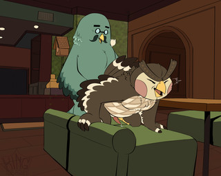 age_difference anal anal_penetration anthro bodily_fluids duo from_behind_position genital_fluids genitals male male/male middle_aged older_male penetration penis precum sex small_penis wrinkles kingdragyn animal_crossing nintendo blathers_(animal_crossing) brewster_(animal_crossing) avian bird columbid owl pigeon 5:4 absurd_res hi_res