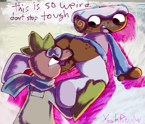 anal anal_penetration anthro anus balls blush brown_body butt cake clothed clothed_sex clothing cream_(food) dessert dialogue duo erection eye_contact fellatio food for_a_head fruit genitals gloves green_body half_naked hand_on_butt handjob handjob_while_sucking handwear happy humanoid_genitalia humanoid_penis leaf legwear looking_at_another male male/male male_penetrated male_penetrating male_penetrating_male masturbation multicolored_body oral oral_penetration penetration penile penis picture_frame pink_body plant roll_cake scarf sex silly silly_face smile stockings strawberry text topwear two_tone_body yoshreveluv blushcrunch_studio dandy's_world roblox cosmo_(dandy's_world) sprout_(dandy's_world) animate_inanimate elemental_creature flora_fauna food_creature humanoid living_dessert living_fruit toon_(dandy's_world) digital_media_(artwork) english_text shaded