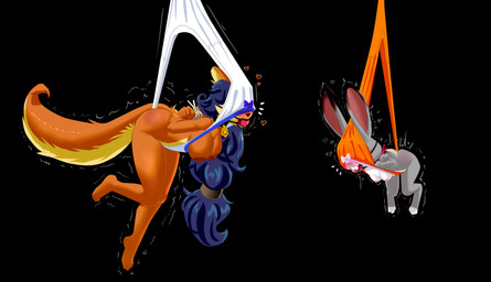 anthro atomic_wedgie ball_gag bound breasts duo female gag gagged hands_behind_back hands_tied hanging_wedgie nipples wedgie dlovolb disney sly_cooper_(series) sony_corporation sony_interactive_entertainment sucker_punch_productions zootopia carmelita_fox judy_hopps canid canine european_rabbit fox lagomorph leporid mammal oryctolagus rabbit absurd_res hi_res