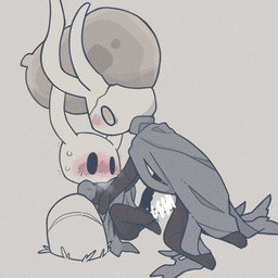ambiguous_gender black_body black_eyes blush butt censored_genitalia censored_penis cloak cloak_only clothing duo genitals glowing glowing_eyes glowing_genitalia grey_cloak grey_clothing horn imminent_anal imminent_sex kneeling legs_up male male/ambiguous penis pinned chacodoodle hollow_knight_(franchise) team_cherry broken_vessel_(hollow_knight) the_knight_(hollow_knight) arthropod infected_(species) vessel_(species) 1:1 censored