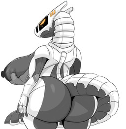anthro big_breasts big_butt black_nipples breasts bubble_butt butt female huge_breasts huge_butt machine nipples nude simple_background solo standing tail white_background thehoneybutter android robot robot_anthro scalie synth_(vader-san) 2020 absurd_res hi_res