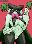 anthro areola big_breasts bottomless breasts clothed clothing female footwear genitals mask nipples partially_clothed pink_areola pussy smile socks solo darkadibuja nintendo pokemon domestic_cat felid feline felis generation_9_pokemon mammal meowscarada pokemon_(species) absurd_res hi_res