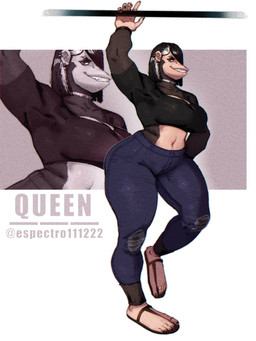 5_fingers 5_toes abstract_background alternative_fashion anthro athletic big_breasts black_body black_fur black_hair black_nails bottomwear breasts choker cleavage clothed clothing colored_nails crop_top denim denim_bottomwear denim_clothing digit_ring ear_piercing eyebrow_piercing eyebrow_ring eyeshadow facial_piercing feet female finger_ring fingers footwear fur goth green_eyes hair hair_over_eye hand_on_hip highlights_(coloring) humanoid_feet humanoid_hands jeans jewelry legwear makeup midriff muscular muscular_female nails navel necklace pants piercing plantigrade raised_arm ring ring_piercing sandals shirt shoes short_hair simple_background smile solo standing tall tattoo thick_thighs toe_ring toes toothy_grin topwear torn_bottomwear torn_clothing torn_jeans torn_legwear torn_pants white_highlights wide_hips wristband espectro111222 trisha_(redustheriotact) ape gorilla haplorhine mammal primate 2025 3:4 hi_res