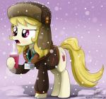 beverage blonde_hair clothing coffee container cup cutie_mark female feral food hair hat headgear headwear id_card necktie outside purple_eyes snow snowing solo steam suit text ushanka the-butcher-x friendship_is_magic hasbro my_little_pony march_gustysnows_(mlp) earth_pony equid equine horse mammal pony 2015 hi_res url