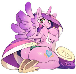 1_horn anthro big_breasts big_butt bodily_fluids breasts butt clothing eyelashes feathered_wings feathers female fur green_clothing green_thong green_underwear hair horn kneeling long_hair looking_back multicolored_hair open_mouth pink_body pink_fur pink_hair pink_horn purple_body purple_eyes purple_feathers purple_hair simple_background solo sweat thick_thighs thong underwear white_background white_hair wide_hips wings slugbox friendship_is_magic hasbro my_little_pony mythology princess_cadance_(mlp) queen_chrysalis_(mlp) disguised_changeling equid equine mammal mythological_creature mythological_equine winged_unicorn absurd_res hi_res