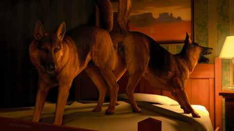 4_toes amber_eyes anal anal_penetration animal_genitalia animal_vulva ass_to_ass bed bedroom brown_body brown_fur canine_genitalia canine_vulva claws duo eyes_closed feet female feral fur furniture genitals knot knotted_penis male male/female penetration penis raised_tail realistic_feral sex tail teeth toes vulva warm_lighting blodrain canid canine canis domestic_dog german_shepherd herding_dog mammal pastoral_dog 16:9 3d_(artwork) digital_media_(artwork) hi_res widescreen