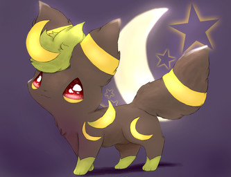 ambiguous_gender black_body black_fur feral fluffy fluffy_tail fur fur_markings male markings moon pattern_background paws red_eyes red_sclera simple_background smile solo star star-shaped_background star_polygon tail tuft yellow_body yellow_fur snoiifoxxo nintendo pokemon eeveelution generation_2_pokemon mammal pokemon_(species) umbreon