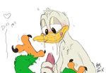 anthro beak blush bodily_fluids claws cum cum_on_beak cum_on_face duo ejaculation erection fellatio forced forced_oral genital_fluids genitals legs_up licking male male/male narrowed_eyes nude oral penile penis pink_penis sex spread_legs spreading tongue tongue_out disney ducktales ducktales_(2017) the_three_caballeros donald_duck jose_carioca anatid anseriform avian bird duck