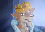 anthro brown_body brown_fur crown fur gem gold_(metal) gold_crown headgear king looking_aside male open_mouth royalty solo stampmats disney robin_hood_(disney) prince_john felid lion mammal pantherine