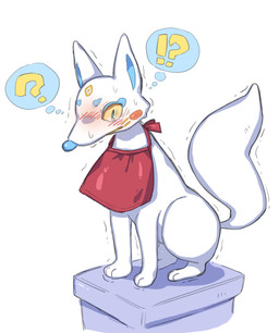 all_fours ambiguous_gender anthro blue_eyebrows blue_eyes blue_eyeshadow blue_nose blush eyebrows eyeshadow forced forced_transformation fox_ears fox_tail fur inanimate_transformation lips makeup petrification quadruped question_mark red_cheeks sculpture solo statue statuefication stuck_in_place transformation whiskers white_body white_fur yellow_lips yellow_whiskers konoe_anim fan_character animate_inanimate canid canine fox living_statue mammal hi_res