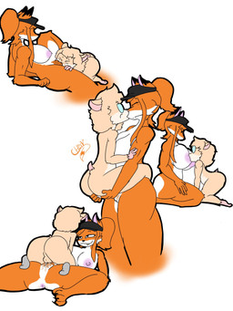 anthro big_breasts big_butt breasts butt clothing cunnilingus duo eyewear female fur glasses hat headgear headwear male male/female nipples oral orange_body orange_fur pink_nipples pubes sex shortstack shortstack_male small_tail tail thick_thighs vaginal white_body white_fur foxchen fem_(foxchen) canid canine cricetid fox hamster mammal rodent 3:4 hi_res sketch sketch_page