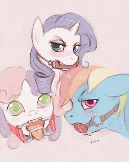 2014 ball_gag blue_eyes blue_fur blush equine female feral friendship_is_magic fuchs fur gag group hair horn horse mammal multi-colored_hair my_little_pony open_mouth pony purple_hair rainbow_dash_(mlp) rainbow_hair rarity_(mlp) saliva sweetie_belle_(mlp) teeth tongue two_tone_hair unicorn white_fur
Rating: Questionable
Score: 16
User: lemongrab
Date: February 04, 2014