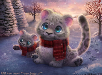 age_difference ambiguous_gender black_body black_fur blue_eyes duo evergreen_tree feral footprint fur pawpads plant scarf sitting size_difference snow snowflake snowing text tree twilight whiskers white_body white_fur young piper_thibodeau felid leopard mammal pantherine snow_leopard digital_media_(artwork) digital_painting_(artwork) english_text painting_(artwork)