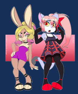 anthro armwear clothed clothing crossdressing drag_(fashion) drag_queen dress duo elbow_gloves femboy footwear gloves hair handwear high_heels legwear male male/male shoes thigh_highs conditional_dnp pantyranger ozzy_(pantyranger) panty_(pantyranger) absurd_res alpha_channel hi_res