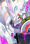 armor blonde_hair glare hair headgear helmet male solo white_body yellow_eyes im7yx bandai_namco digimon digimon_ghost_game mythology animal_humanoid digimon_(species) dragon dragon_humanoid humanoid mythological_creature mythological_scalie scalie siriusmon hi_res