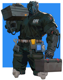 5_fingers belt biped black_bottomwear black_clothing black_pants black_shirt black_topwear bottomwear clothed clothed_male clothing fingers humanoid_hands machine male mechanic mechanic_outfit pants shirt simple_background topwear gomihebi vulpetrope robot 2024 colored hi_res