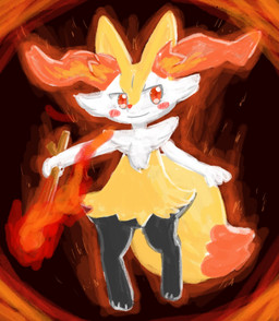 ambiguous_anthro ambiguous_gender anthro biped blush blush_stickers closed_smile digitigrade dipstick_tail elemental_manipulation fire fire_manipulation front_view holding_object holding_stick markings mouth_closed simple_background smile snout solo stick tail tail_markings annyui0611 nintendo pokemon braixen canid generation_6_pokemon mammal pokemon_(species) 2025 digital_media_(artwork) digital_painting_(artwork) full-length_portrait hi_res japanese_description painting_(artwork) portrait translated_description